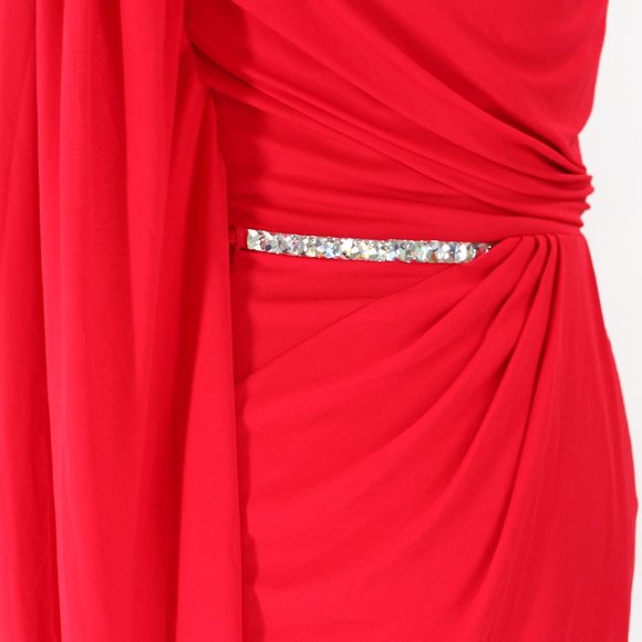 Gianni Versace Red One Shoulder Draping Scarf Embellished Mini Dress 42 US 4 6 - Picture 8 of 11